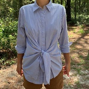 Lauren Ralph Lauren Broadcloth striped print button up tie front large